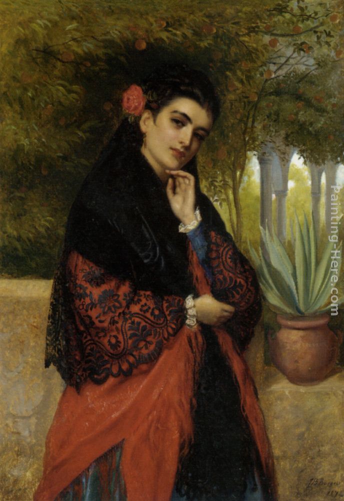 Spanish Beauty in a Lace Shawl painting - John Bagnold Burgess Spanish Beauty in a Lace Shawl art painting